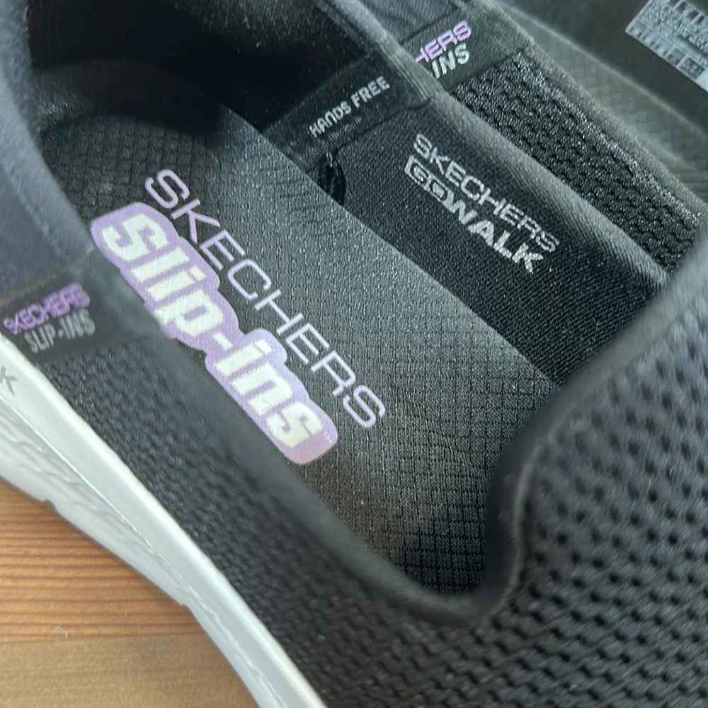 Skechers Black and White Slip-On Sneakers - Picture 5 of 11